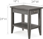 Laurent Narrow Solid Wood Side End Table with Shelf and Drawer, Smoke Gray Wash – Leick Home, 10506-GR