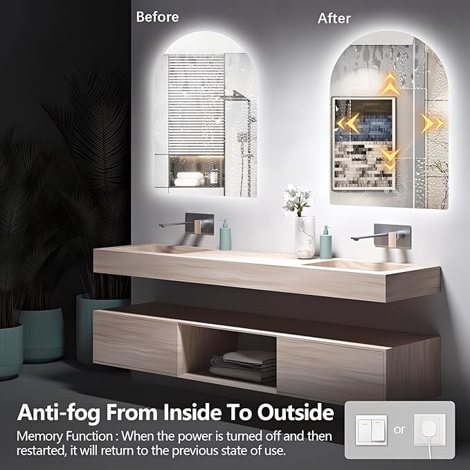 Niccy Arched LED Bathroom Mirror, 48x30 Inch Arch Frameless Backlit Mirrors for Wall Arched Lighted Vanity Mirrors Defogger and 3 Color, Explosion-Proof, HD Glass and IP65 Waterproof