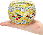 DEAYOU 4 Pack Glass Candle Holders Mosaic, Decorative Glass Tealight Votive Holder Bowl, Scented Candle Stand for Lighting Decor, Gift, Aromatherapy, Also Used as Vase, Pen Holder, Potted Plant Bowl