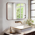 Rectangle Bathroom Mirror for Wall Decor, 40x30 Inch Brushed Bronze Metal Framed Rectangular Mirror for Bathroom Vanity, Living Room, Bedroom, Farmhouse, Hangs Vertically or Horizontally