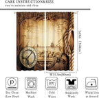 Pirate Map Curtains, Nautical Theme Old Ancient Treasure Map Secret Sea History Pattern Blackout Window Drapes for Kids Boys Bedroom Living Room 63x63in