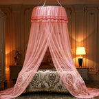 Jolitac Bed Canopy Lace Mosquito Net for Girls Beds, Unique Princess Play Tent Mesh Canopies Large Lace Dome Curtain Drapes Home & Travel (Pink)