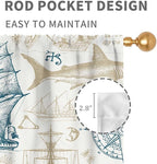 Vintage Nautical Curtains, Marine Coastal Sailboat Compass Anchor Ocean Beach Whale Old Pirate Map Decorative Drapes for Bedroom Living Room Kitchen Bathroom Window 2 Panels Set, 52"x84" Inch