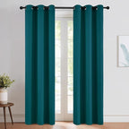 NICETOWN Teal Blackout Cafe Faux Silk Curtains for Small Windows, 42" Wide by 84" Long, 2 Panels, Grommet Thermal Insulated Blackout Satin Drapes for Bedroom