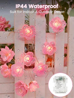 Cherry Blossom Flower String Lights for Bedroom, Pink Fairy Lights Battery Operated with Remote & 8 Modes & Timer, 10ft 30 LED Waterproof String Light Indoor Outdoor for Wedding Home Christmas Decor