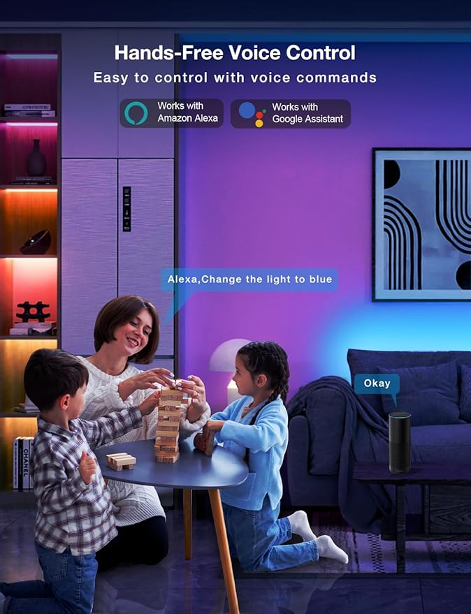 DAYBETTER Smart WiFi Led Strip Lights App Controlled Compatible with Alexa and Google Assistant Timer Schedule RGB Strip Color Changing Décor for Bedroom Party Kitchen 50ft