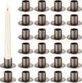24 Pcs Gunmetal Taper Candle Holders Bulk for Pillar Candles Christmas Metal Short Candlestick Holder Gunmetal Centerpieces Decoration for Christmas Thanksgiving Anniversary Dinner Party