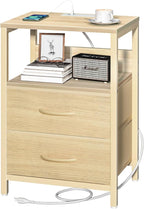 Yoobure Nightstand with Charging Station, Small Night Stand with Fabric Drawers and Storage Shelf for Bedrooms, Nightstands for Small Spaces, Bedside Table with USB Ports & Outlets, Bed Side Table