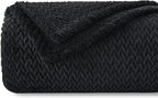NEWCOSPLAY Super Soft Throw Blanket Black Premium Silky Flannel Fleece Leaves Pattern Lightweight Bed Blanket All Season Use (Black, Throw(50"x60"))