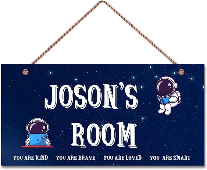 Personalized Astronaut Sign Door Art Decoration Exquisite Decorative Signs Custom Name for Nursery Bedroom Kids Room Wall Art Decor Outer Space Theme Decor For Boys Room