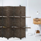 Room Divider 6 Panel Room Screen Divider Folding Portable partition Screen Wood with Removable Storage Shelves Colour Brown