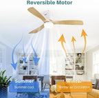 Sofucor 52 Inch Natural Wood & White Smart Ceiling Fans with Light Flush Mount Low Profile Modern Outdoor Solid Wood Ceiling Fan with Alexa/Google/APP/Remote Control for Bedroom/Farmhouse/Patio/Indoor