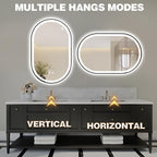 Niccy Oval LED Mirror for Bathroom, 48x30 Front Lit + Backlit Vanity Mirrors with Light Anti-Fog, Shatter-Proof, 3 Colors, Makeup Mirror with Black Frame (Horizontal/Vertical)