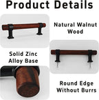 4Pcs 5.35” Walnut Wood Drawer Pulls, 96mm/3.78" Hole Center, Kitchen Cabinet Hardware Handles, Metal and Wooden Cabinet Knobs, T Bar Knob Pull Handles for Wardrobe, Dresser, Cupboard