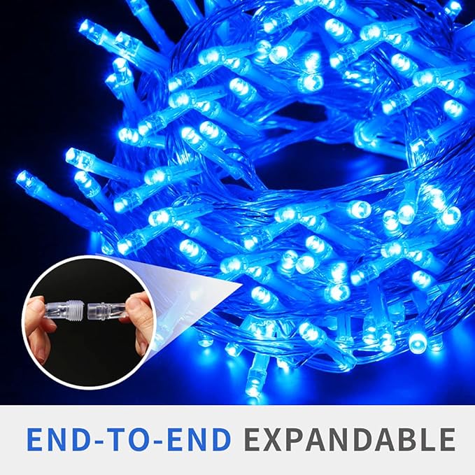Christmas String Lights, 33FT 100 LEDs Blue Halloween String Lights 8 Modes Fairy Lights with End-to-End Plug Decoration for Christmas Tree Indoor Outdoor