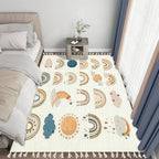 Boho Rug Hand Drawn Cute Rainbows Moon Sun Scandinavian Chic Area Washable Hallway Runner Meditation Mat Minimalist Home Decor for Living Room Bedroom Nursery Playroom Classroom, 3'x5