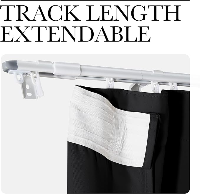 NICETOWN Room Divider Curtain with Adjustable Ceiling Track, W100 x L84 Blackout Curtain for Sliding Door, Ceiling Mouted Drape for Living Room/Hospital Divider, 1 Panel Black Drape, Whtie Track