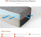 Sweetnight Mattress, 12 inch Memory Foam Mattress with Three Firmness Levels from Soft to Firm, Gel Infused for Cool Sleep and Spinal Support, Flippable King Size Mattress in a Box, Whisper