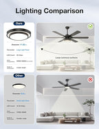 warmiplanet Ceiling Fans with Lights and Remote Control, 62 Inch, 6 Speeds Reversible DC Motor, 3 Color Dimmable Light, Timer, Noiseless, Black, 6 Blades