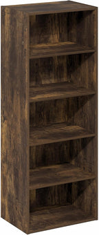 Furinno Basic Book Shelf, 5-Tier Bookshelf, Cube Storage Organizer Bookcase with Open Shelf, 11 x 17 x 44, for Living Room, Bedroom, Home Office, Amber Pine