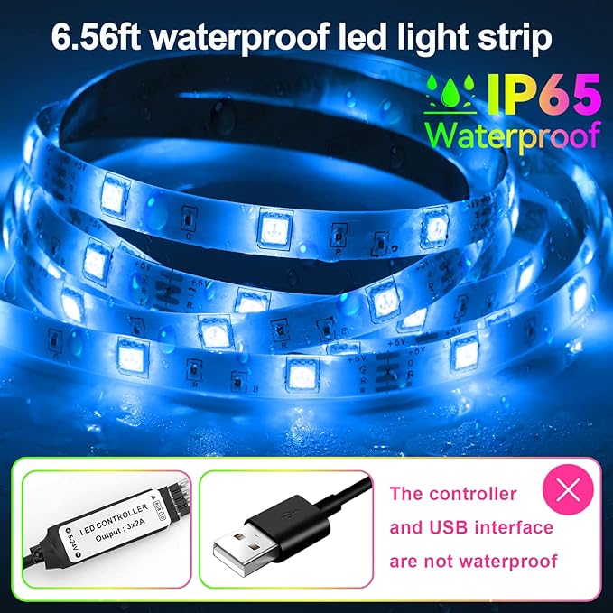HOUHUI LED Strip Lights 6.56Ft, RGB LED Lights Strip for 40-60in TV Backlight, RGB Color Strips Light Waterproof IP65 with Remote, USB Bias LED Lights Kit for Bedroom PC Monitor Mirror Cabinet Desk