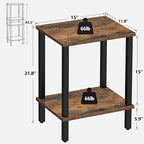 TUTOTAK End Table, Side Table, Nightstand, 2-Tier Storage Shelf, Sofa Side Table for Small Space, Living Room, Bed Room Brown and Black TB01BB034