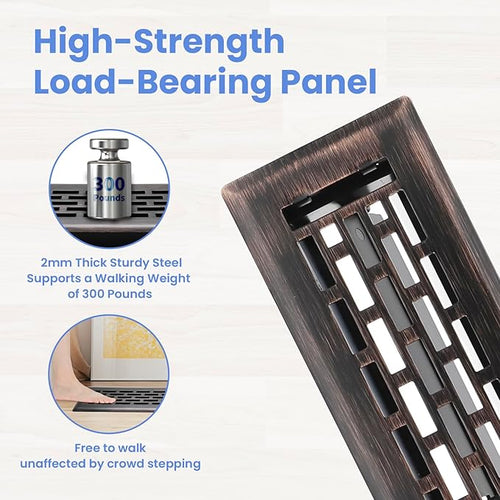 2x12 Inches Heavy Duty Walkable Floor Register - Easy Adjust Air Supply Lever Decorative Floor Vent Covers - Boston Design Vent Covers for Home - Oil Rubbed Bronze