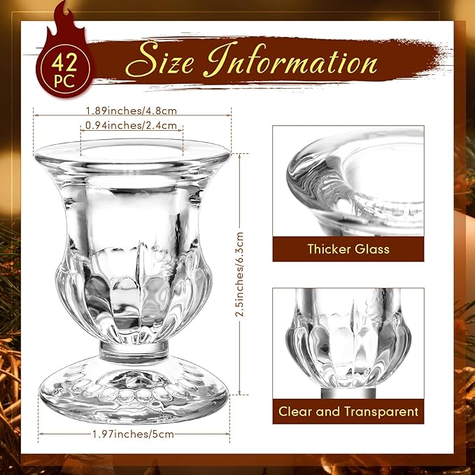 Foaincore 42 Pcs Candlestick Holders Bulk 2.5 Inch Taper Candle Holder for Table Centerpiece Thick Glass Ritual Candle Stand for Wedding Christmas Valentines Festival Party Decorations(Clear)