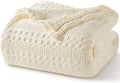 PHF 100% Cotton Waffle Weave Blanket Twin Size for Bed, Soft Lightweight & Breathable, All-Season Comfort, Luxury Aesthetic Woven Bedding for Home Decor, 66"x90", Cannoli Cream