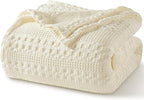 PHF 100% Cotton Waffle Weave Blanket Twin Size for Bed, Soft Lightweight & Breathable, All-Season Comfort, Luxury Aesthetic Woven Bedding for Home Decor, 66"x90", Cannoli Cream