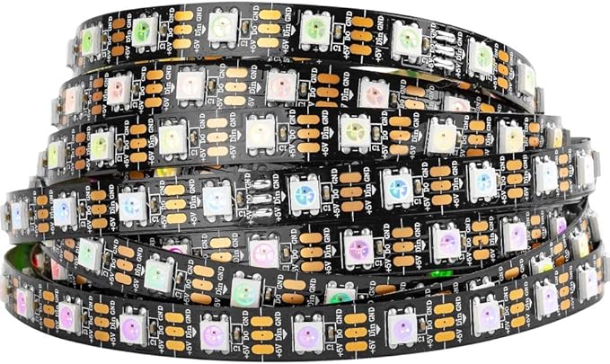BTF-LIGHTING WS2812B IC RGB 5050SMD Pure Gold Individual Addressable LED Strip 16.4FT 300LED 60Pixel/m Flexible Full Color IP30 DC5V for DIY Chasing Color Project(No Adapter or Controller)