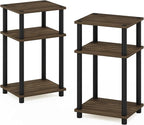 Furinno JUST Night Stand Set of 2, 3-Tier Turn-N-Tube Nightstand, Toolless Bedside Tables, End Table, Side Table with Open Storage for Bedroom, Living Room, Bathroom, Columbia Walnut