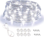 LED Rope Lights, 16ft Daylight White Strip Lights with Clear PVC Jacket, Connectable and Flexible, Waterproof for Indoor Outdoor use, 110V Plugin Tape Lighting with High Brightness 3528 LEDs