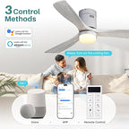 Sofucor 52 Inch Smart Ceiling Fans with Lights-Flush Mount Low Profile Modern Outdoor Solid Wood Ceiling Fans with Alexa/Google Assistant/APP/Remote Control for Bedroom/Farmhouse/Patio, Silver Grey