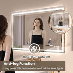 40"X36" LED Bathroom Mirror with Front Lights and Backlit, Anti-Fog, Dimmable, Shatter-Proof Tempered Glass, Lighted Bathroom Vanity Mirror for Wall with 3 Colors, Memory Function
