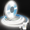 COB LED Strip Lights Cool White,24V Dimmable led Light Strip KIT with Remote and app Control,6000K 24FT/7.5m 8mmwide Ra>90 Cuttable Flexible Strip Lights for Bedroom,Shelf,Cabinet
