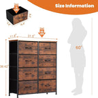Sweetcrispy Dresser for Bedroom with 8 Storage Drawers, Large Fabric Storage Tower Organizer, Chest of Drawers with Metal Frame Wooden Top for Nursery, Closet, Living Room, Entryway, Rust Brown