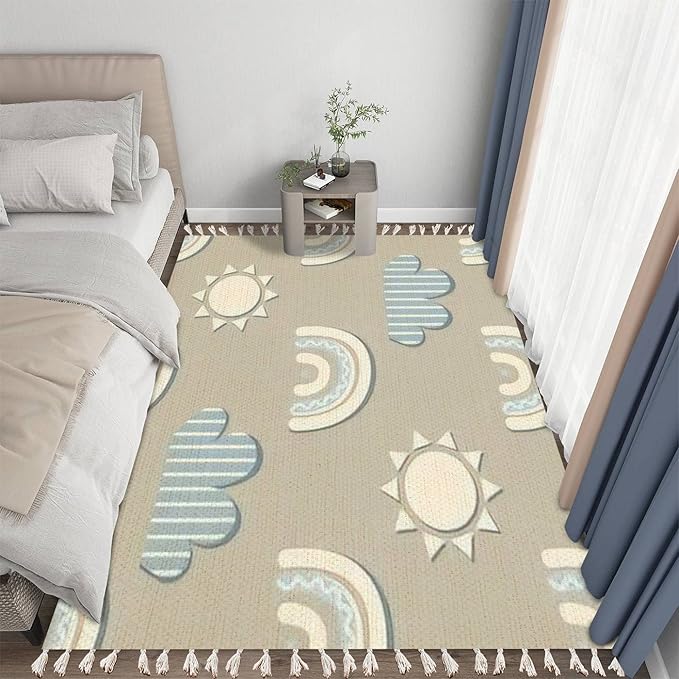 Boho Rug Childish Cute Scandinavian Rainbows Clouds Scandinavian Chic Area Rug Washable Hallway Runner Rug Mat Minimalist Home Decor for Living Room Bedroom Nursery Playroom Classroom