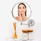 OVENTE 9" Wall Mounted Makeup Mirror with 1X/7X Magnification, Double Sided Magnifying Round Bathroom Vanity Mirror, 360° Swivel Design, Extendable and Folding Arm, Polished Chrome MNLFW90CH1X7X