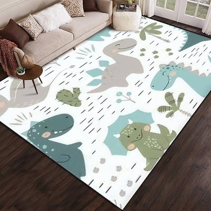 Dinosaur Baby boy Seamless Sweet Dino Palm Cactus Scandinavian Cute Area Rug Outdoor Patio Rug Play Mat Modern Floor Carpet Non-Slip Home Decor Living Room Kids Bedroom Nursery, 6x9 ft