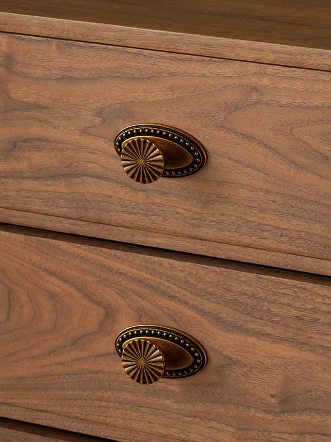 2 Pack Antique Brass Cabinet Knobs with Base Vintage Flat Drawer Pulls Kitchen Cupboard Bathroom Dresser Cabinet Hardware Handles Zinc Alloy