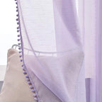 Treatmentex Pompom Sheer Curtains for Living Room 72" Lilac Window Drapes Lavender Voile Curtain for Girls' Room 2panels Rod Pocket