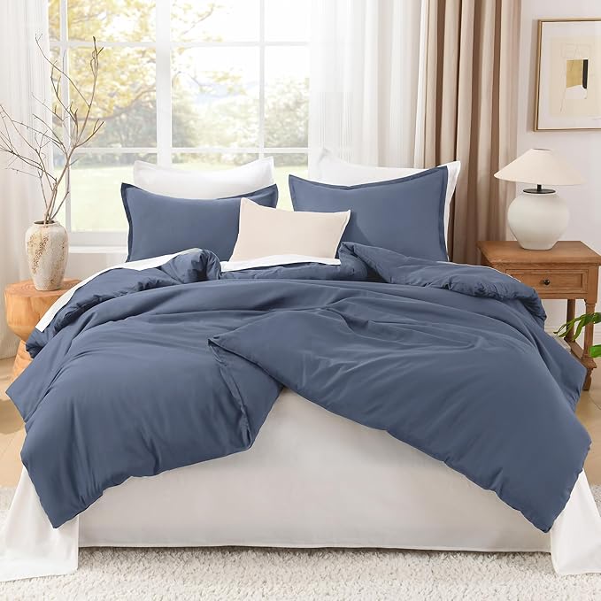 Litanika Comforters Bluish Grey California King Size, 3 Pieces Lightweight Solid Bedding Set & Collections, All Season Fluffy Bed Set (104x96In Comforter & 2 Pillowcases)