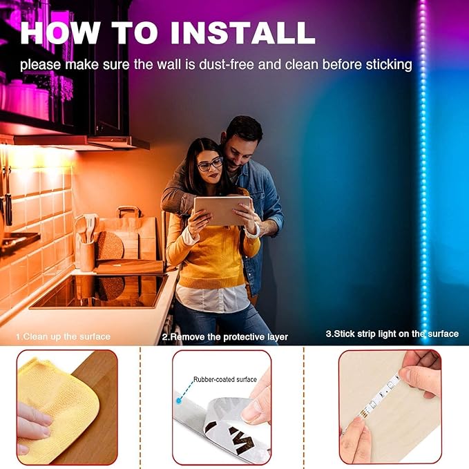PHOPOLLO Bluetooth Led Strip Lights 50ft 5050 RGB Color Changing LED Lights for Bedroom, Kitchen Decoration, App Control and Music Sync.