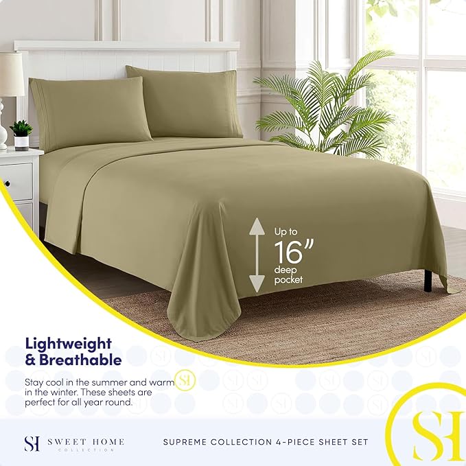 California King Sheet Sets - Breathable Luxury Sheets with Full Elastic & Secure Corner Straps Built In - 1800 Supreme Collection Cal King Deep Pocket Bedding Set, Sheet Set, California King, Sage
