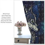 Viking Wolf Curtains Blue Rune Nordic Gothic Animal Curtains Dark Ancient Totem Mythological Pattern Printed Curtains Boys Bedroom Living Room Decoration Blackout Curtains W55 * L63 Inch