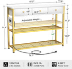 Ecoprsio 47'' Entryway Table with Outlets and USB Ports, Console Table with 3 Drawers, Sofa Table Narrow Long with Storage Shelves for Living Room, Couch, Hallway, Foyer, White and Golden