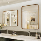 LOAAO 20X30 Inch Bathroom Mirror with Wood Grain Colored Metal Frame, Rounded Rectangle Metal Framed Bathroom Mirror, Anti-Rust, Hangs Horizontally or Vertically