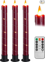 Da by 3 Pcs Flickering Flameless Battery Operated Taper Candle-Window Candles with Remote and Time-LED 3D Dynamic Flame-9.6 Inches for Wedding, Party,Home Decoration- Red