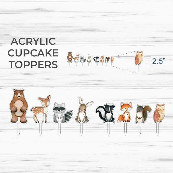 Forest Critters Painted Wooden Animal Cutout Shapes (Cupcake Topper (Set of 5))